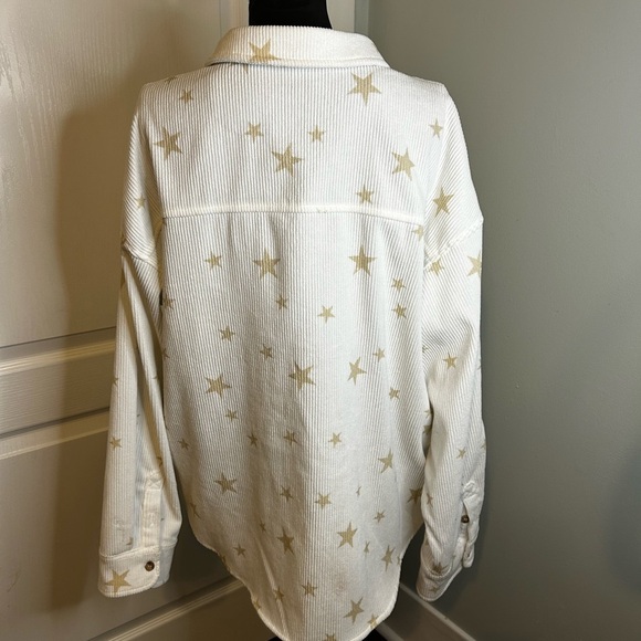 Wishlist Apparel White Corduroy Oversized Shacket Stars Button Cuff Womens M/L - Picture 4 of 8